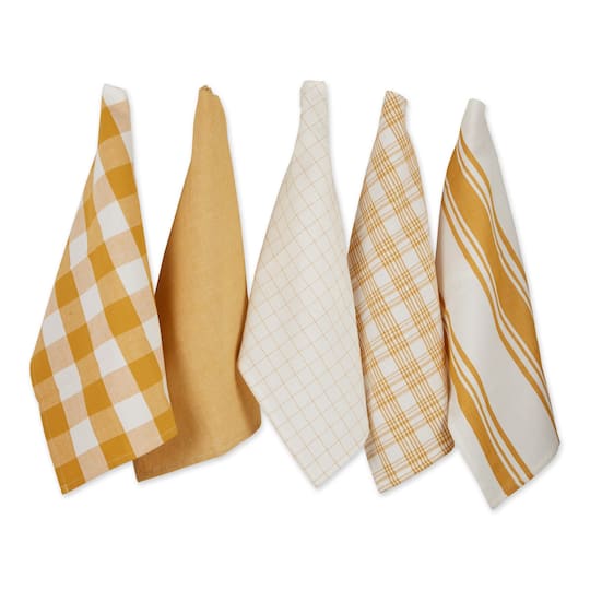 Design Imports Everyday Basic Kitchen Collection Large Woven Cotton Dishtowel/Tea Towel Set, 18x28", Honey Gold, 5 Count - Honey Gold